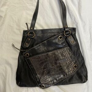 Black Leather Tote by Arnold Churgin